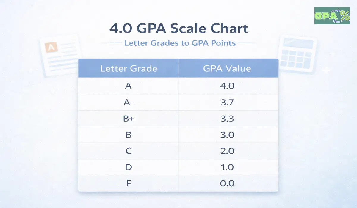 Chart showing common letter grade values on the 4.0 GPA scale