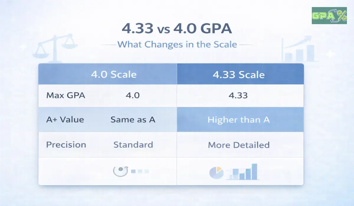 Comparison chart showing the difference between 4.0 GPA and 4.33 GPA scales
