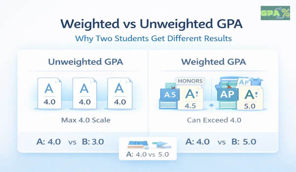 Chart comparing weighted GPA and unweighted GPA in high school