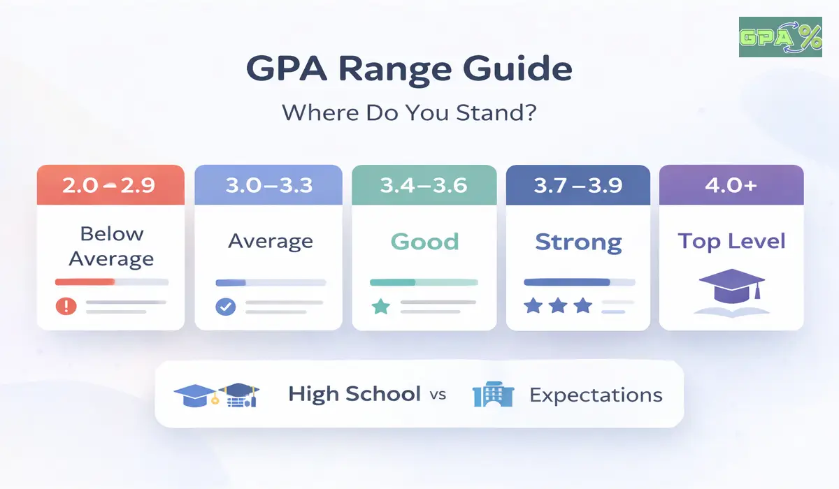 Infographic showing common GPA ranges from average to strong
