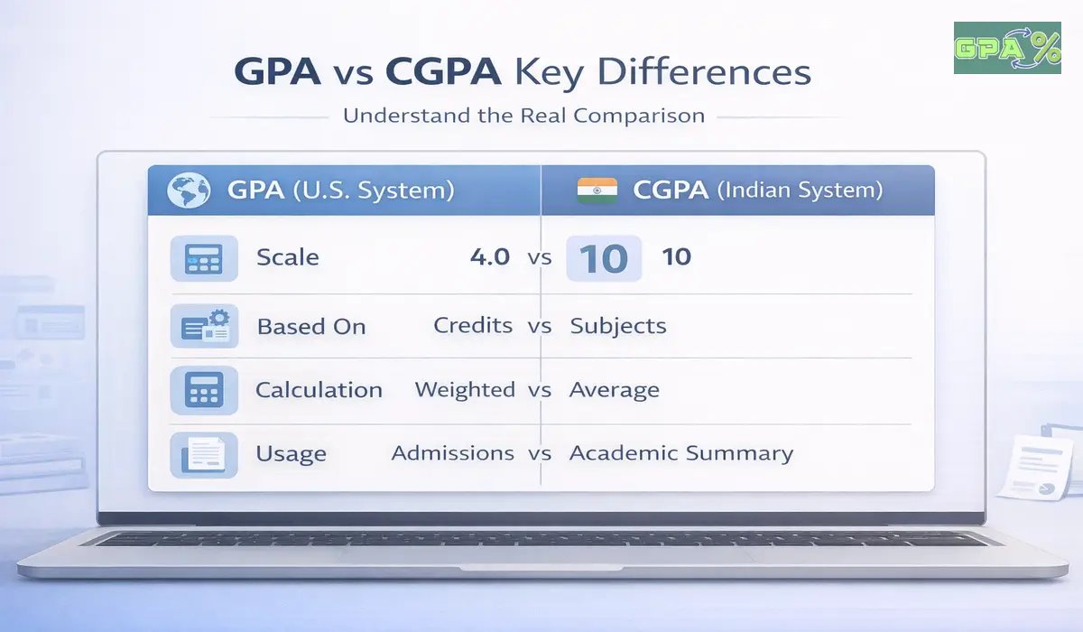 Comparison infographic showing the main differences between GPA and CGPA
