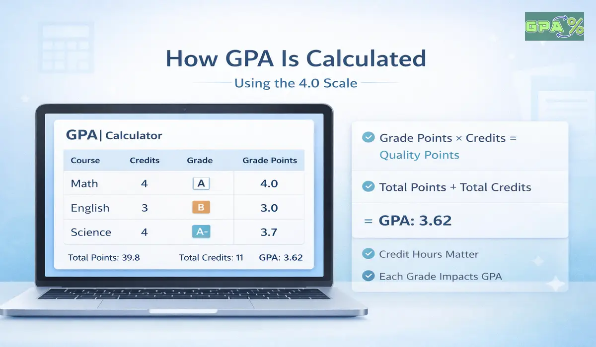 Step by step example of GPA calculation using the 4.0 scale