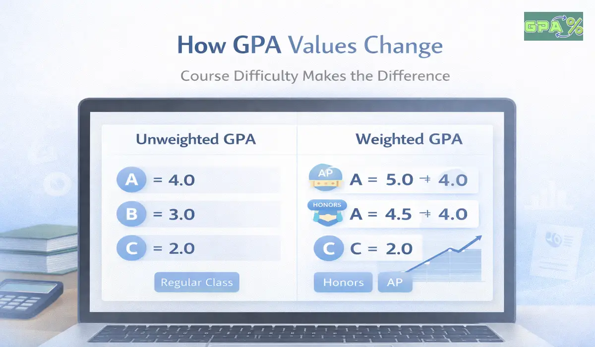 Example showing how weighted GPA changes when course difficulty increases