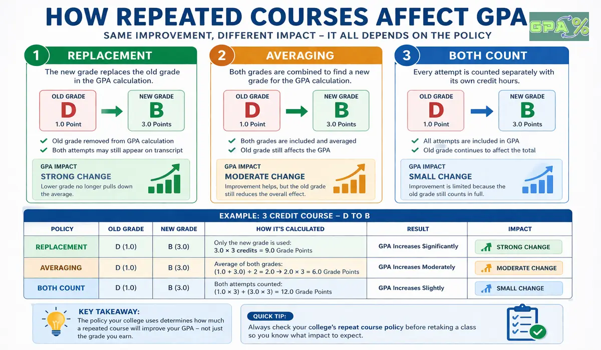 Visual explanation of how repeated courses affect GPA results