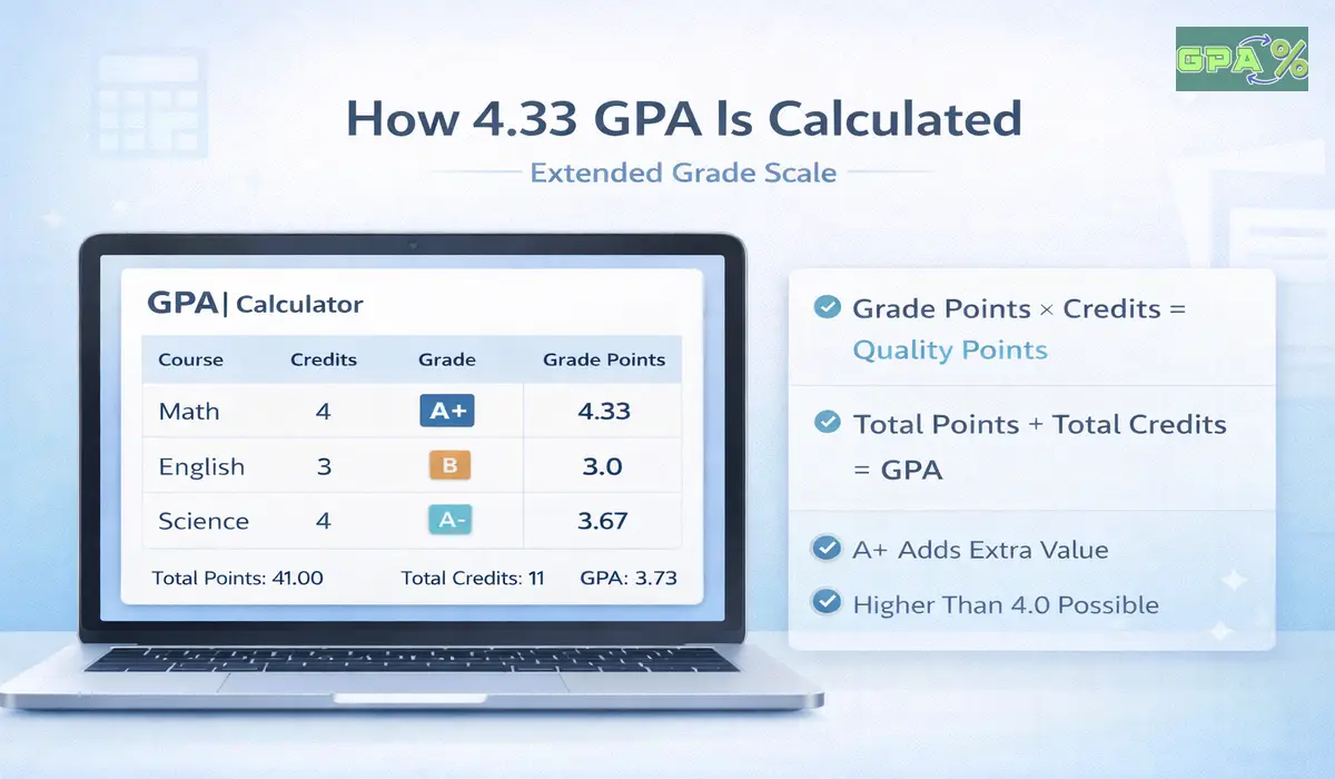 Example showing how to calculate GPA on a 4.33 grading scale