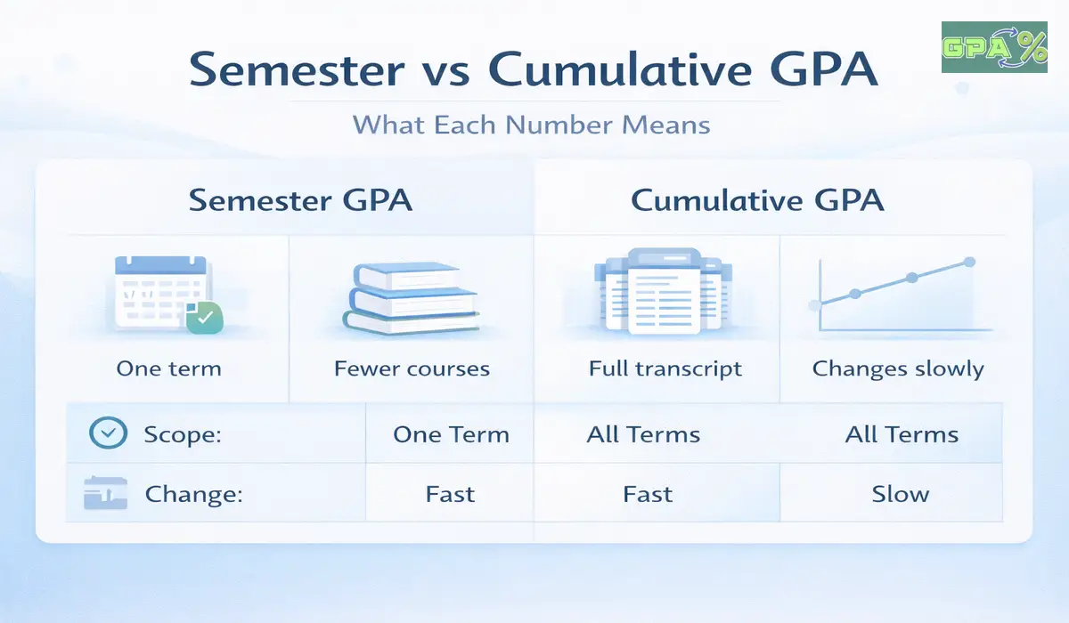 Comparison showing the difference between semester GPA and cumulative GPA