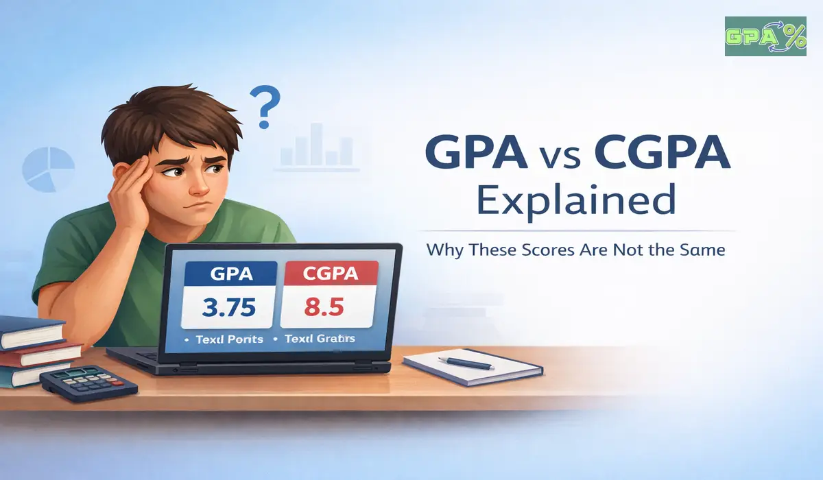 Student comparing GPA and CGPA systems on a transcript overview