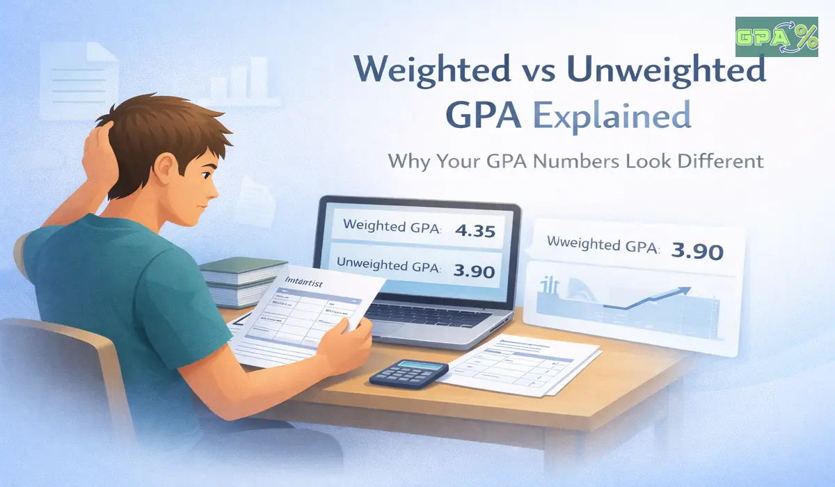 Student reviewing the difference between weighted and unweighted GPA