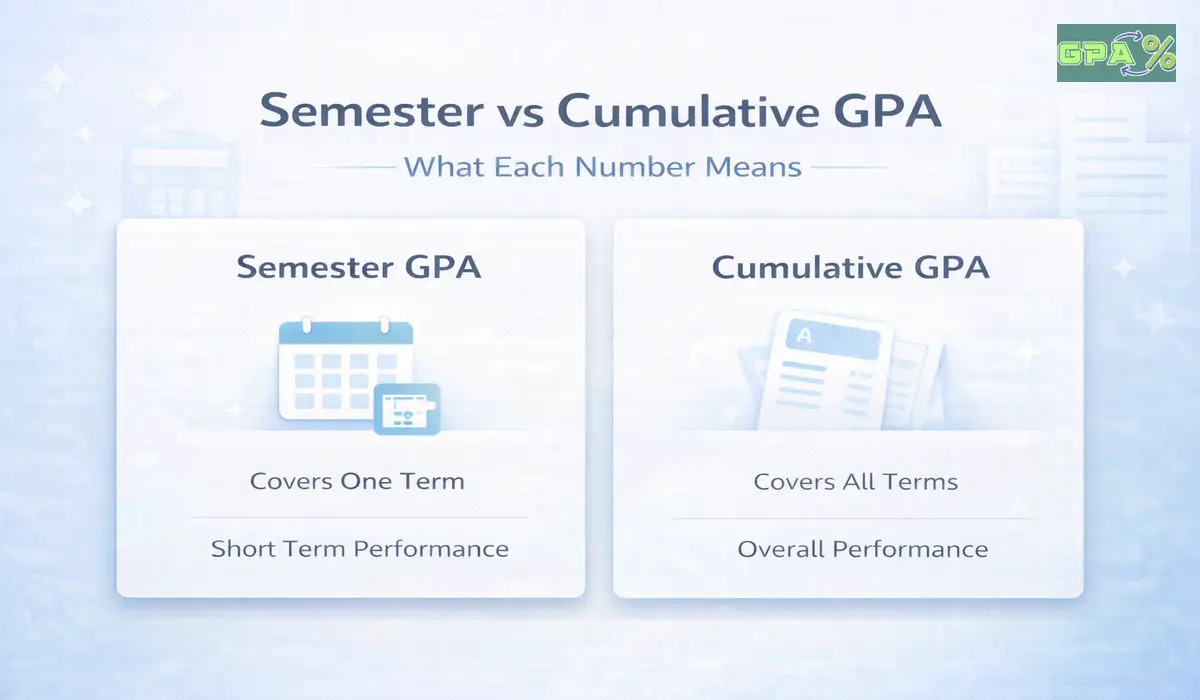 Comparison of semester GPA and cumulative GPA on a transcript