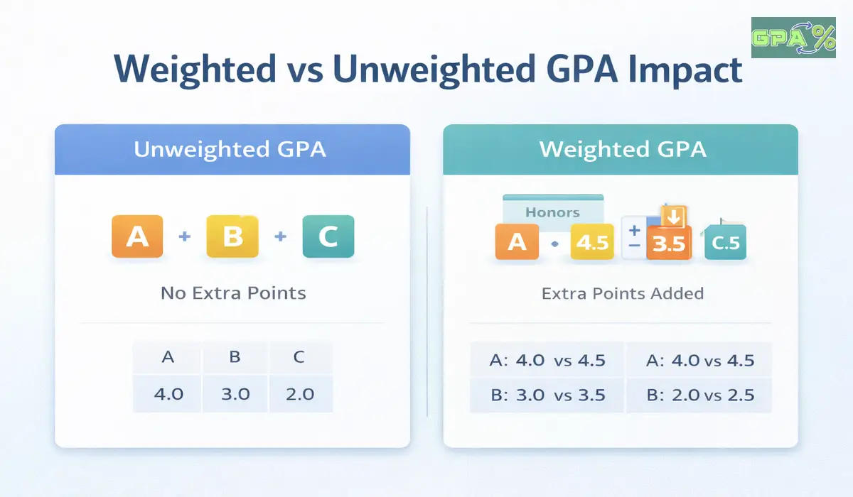 Chart comparing weighted GPA and unweighted GPA for honors classes