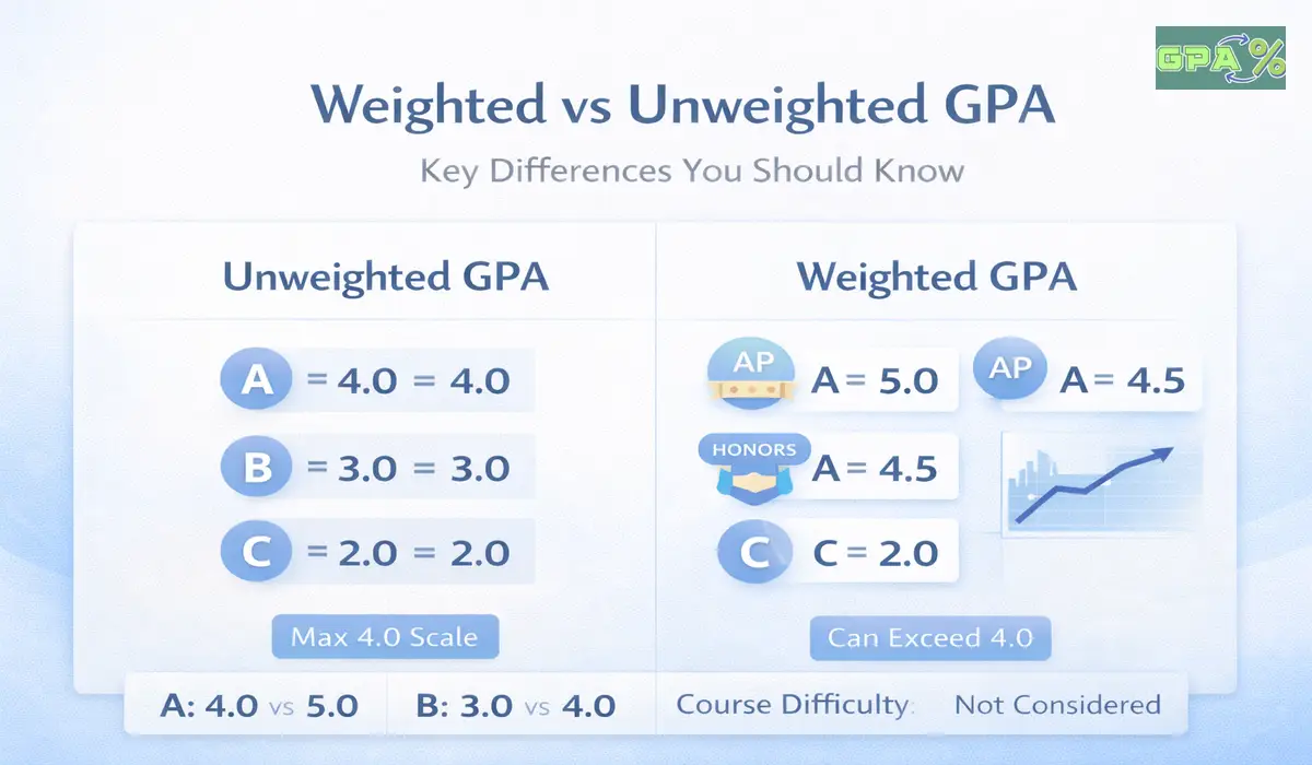 Comparison chart showing weighted GPA versus unweighted GPA values