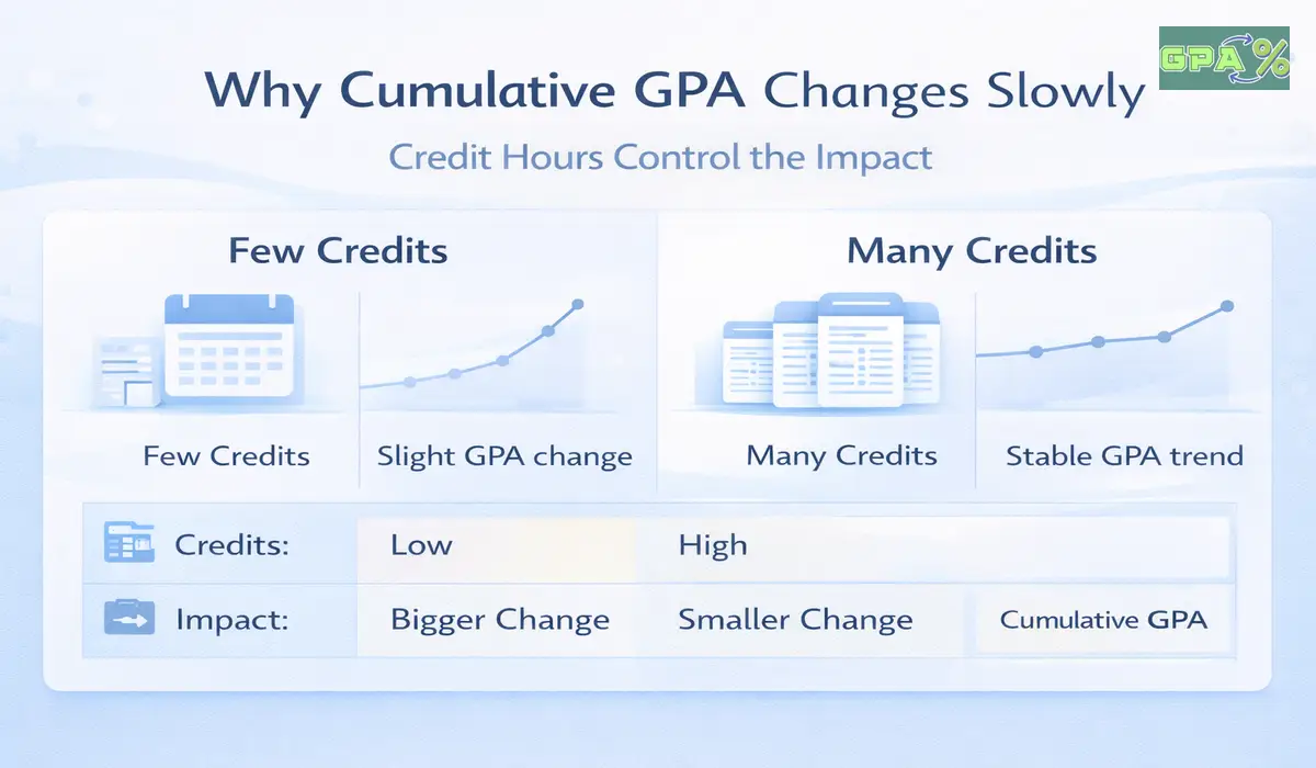 Visual explanation of why cumulative GPA changes slowly as credits add up
