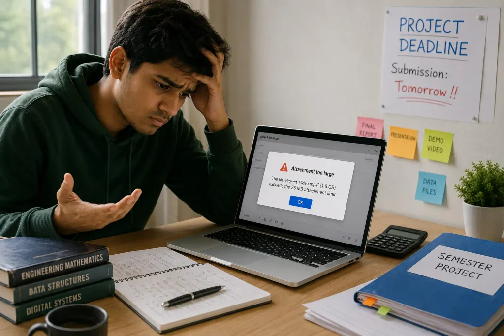 Student unable to send a large project video because of the 25 MB email attachment limit