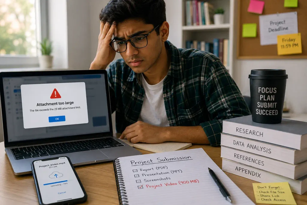 Student facing an attachment too large error while preparing a college project submission